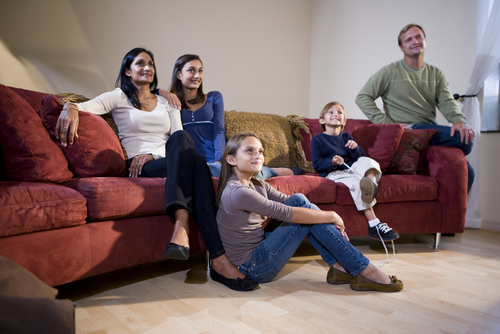 family watching tv